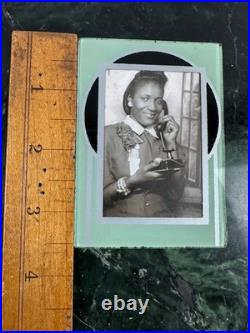 African American Woman with Phone Reversible Vanity Hand Mirror Black Americana