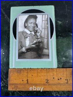 African American Woman with Phone Reversible Vanity Hand Mirror Black Americana