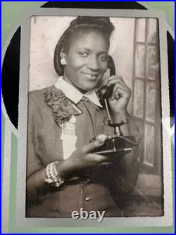 African American Woman with Phone Reversible Vanity Hand Mirror Black Americana