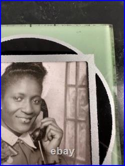 African American Woman with Phone Reversible Vanity Hand Mirror Black Americana