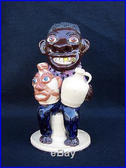 Albert Hodge Black Man on Stump 2 Face Jugs North Carolina Pottery Catawba N C