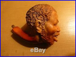 Amazing hand carved detail NUBIAN HEAD antique MEERSCHAUM pipe RICH PATINA nr