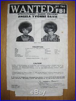 Angela Yvonne Davis (AKA Tamu) vintage 1970's FBI Wanted Poster 100% original