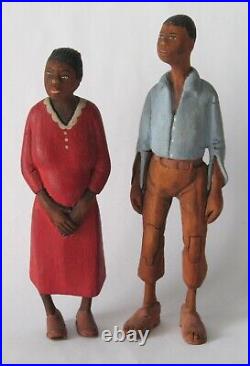 Ant. Folk art wood carvings of a Black couple Thomas Brown Americana rustic camp