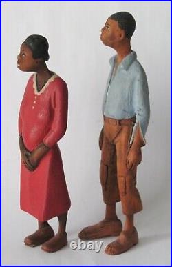 Ant. Folk art wood carvings of a Black couple Thomas Brown Americana rustic camp