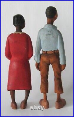 Ant. Folk art wood carvings of a Black couple Thomas Brown Americana rustic camp