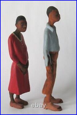 Ant. Folk art wood carvings of a Black couple Thomas Brown Americana rustic camp