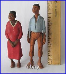 Ant. Folk art wood carvings of a Black couple Thomas Brown Americana rustic camp