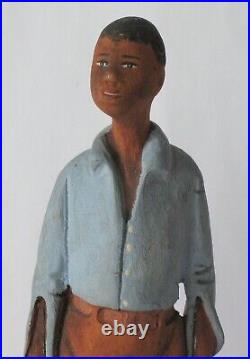 Ant. Folk art wood carvings of a Black couple Thomas Brown Americana rustic camp