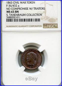 Anti Slavery No Traitors 1863 Patriotic Civil War token NGC MS65 Ex. Tanenbaum