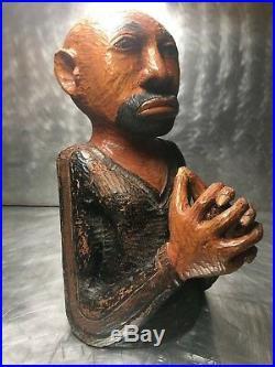Antique 15 Lb Large African American Praying Man Folk Art Primitive Carving