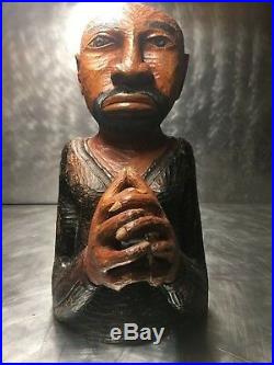 Antique 15 Lb Large African American Praying Man Folk Art Primitive Carving