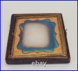 Antique 1850s Daguerreotype Lady Tintype Photograph Victorian Dress Gold Frame