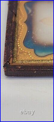 Antique 1850s Daguerreotype Lady Tintype Photograph Victorian Dress Gold Frame