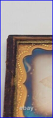 Antique 1850s Daguerreotype Lady Tintype Photograph Victorian Dress Gold Frame