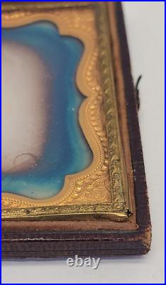 Antique 1850s Daguerreotype Lady Tintype Photograph Victorian Dress Gold Frame