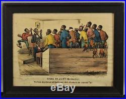 Antique 1887 Black Americana Currier & Ives Trial by Jury the Verdict Lithograph