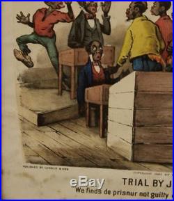 Antique 1887 Black Americana Currier & Ives Trial by Jury the Verdict Lithograph