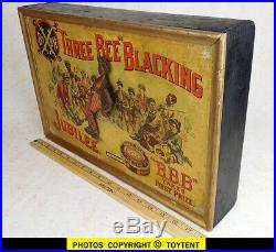 Antique 1888 animated store display Bixbys Jubilee Three Bee Blacking tap dancer
