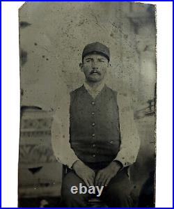 Antique 1890 RARE Baseball UMPIRE Sports Player Tintype Photo Vintage Late 1800s