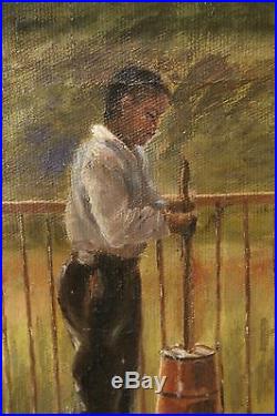 Antique 1891 Anna M. Archambault O/C Black Americana Oil Painting, NR