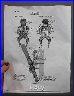Antique 1894 Cast Iron, F. E. Allen Co, Black Americana Figural Man Broom Holder