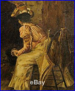 Antique 1899 O/C Black Americana Oil Painting, The Fortune Teller, Gilt Frame