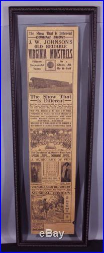 Antique 1921 Black Americana Circus Poster Johnsons Virginia Minstrels Broadsid