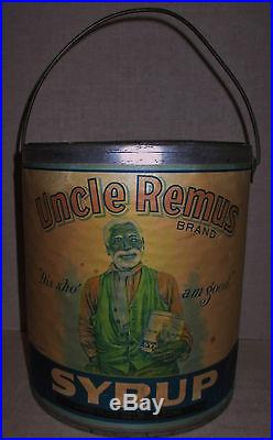 Antique 1924 BLACK AMERICANA-Advertising Tin-UNCLE REMUS SYRUP-Pancake Food PAIL