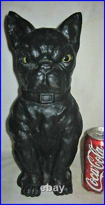 Antique 1928 Greenblatt Studios Boston Terrier Dog Cast Iron Doorstop Glass Eyes