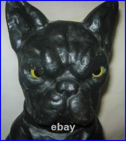 Antique 1928 Greenblatt Studios Boston Terrier Dog Cast Iron Doorstop Glass Eyes