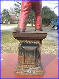 Antique 19th C. Cast Iron Black Lawn Jockey Original Paint on Pedestal 36