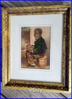 Antique 19th C. Print of a Young Black Man with Bellows Pub. C. Baxter, London