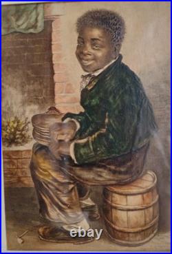 Antique 19th C. Print of a Young Black Man with Bellows Pub. C. Baxter, London
