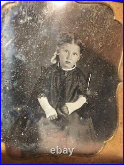 Antique 19th Century 1/6 Plate Daguerreotype Photo Orphan Girl BROKEN ARMS