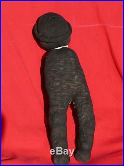 Antique 19th Century FOLK ART BLACK STOCKINETTE DOLL Embroidered Face 14 TALL