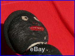Antique 19th Century FOLK ART BLACK STOCKINETTE DOLL Embroidered Face 14 TALL