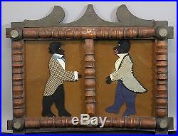 Antique 19thC Black Americana Folk Art Cloth Men Black Minstrel Painted Frame