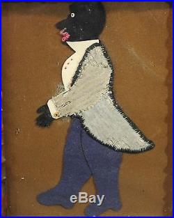 Antique 19thC Black Americana Folk Art Cloth Men Black Minstrel Painted Frame