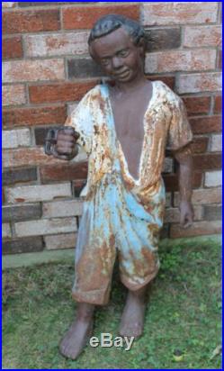Antique 19thC Folk Art Cast Iron Hitching Post, The Faithful Groomsman Black Boy