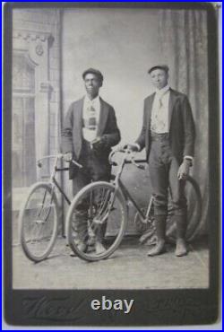 Antique AFRICAN AMERICAN MEN with BICYCLES Cabinet Card Photograph TROY, PA