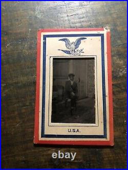 Antique African American Boy Tintype Photograph Patriotic USA Eagle Sixth Plate