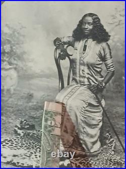 Antique African American COLORED FEMALE SITTING LEOPARD PRINT RUG