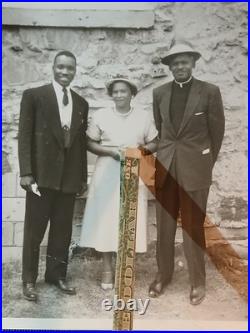 Antique African American COLORED PASTORS STANDING WITH MOTHER