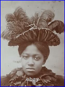 Antique African American Cabinet COLORED FEMALE AMAZING HAT BLACK FEATHERS