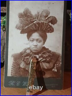 Antique African American Cabinet COLORED FEMALE AMAZING HAT BLACK FEATHERS