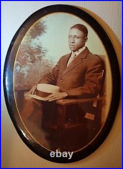 Antique African American Man Boat Hat Chicago Artistic Celluloid Button Photo Ma