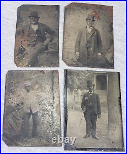 Antique African American Men Suits, Tophat, Canes & Uniform Tinytype Photos