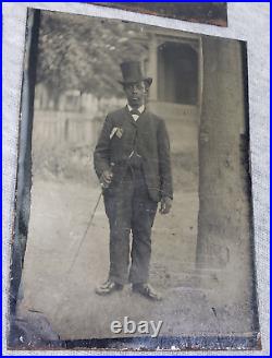 Antique African American Men Suits, Tophat, Canes & Uniform Tinytype Photos