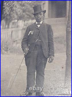 Antique African American Men Suits, Tophat, Canes & Uniform Tinytype Photos